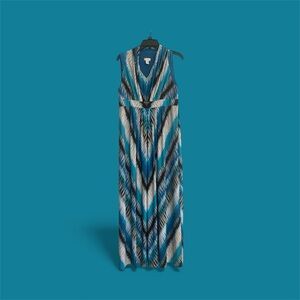 Chico's Teal and Black Striped Maxi Boho Dress size 1 or medium
